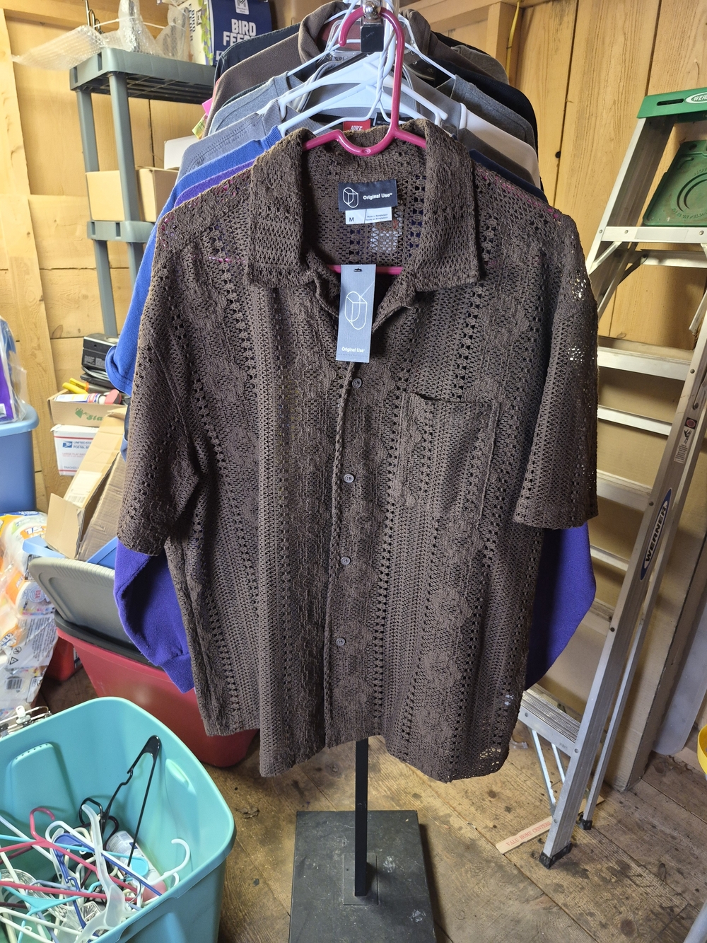 Original Use Brown Open-Weave Short Sleeve Shirt Jacket Bin 63